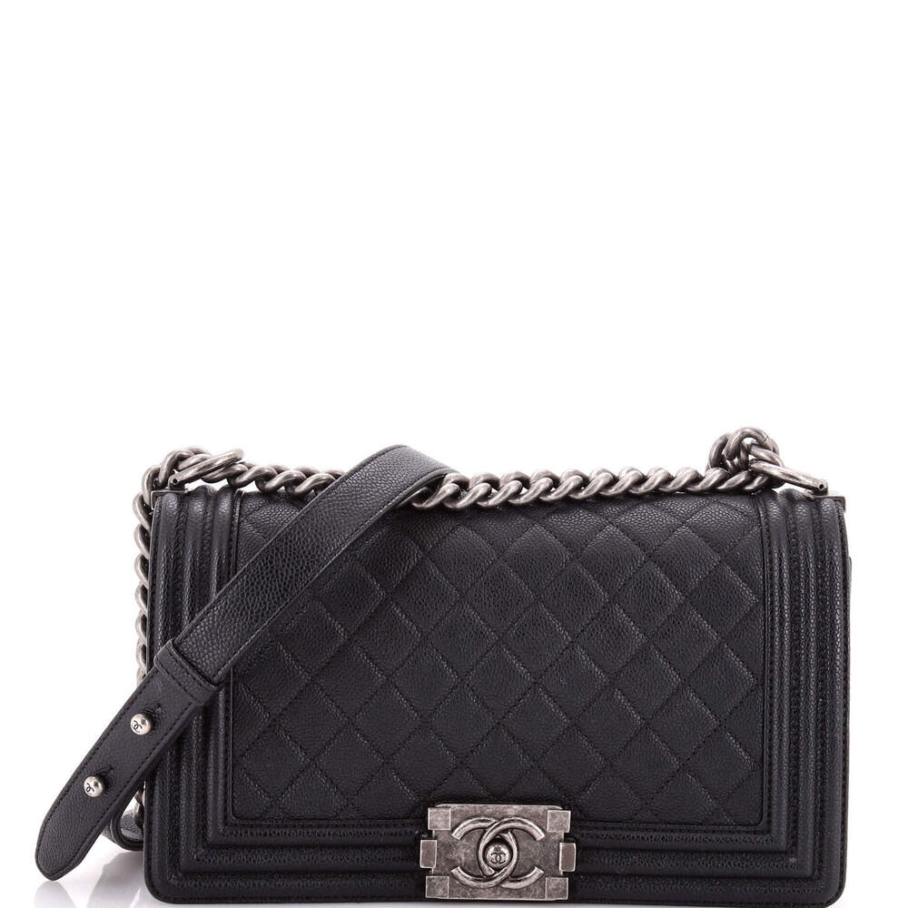 Chanel Old Medium Boy Flap Bag Quilted Caviar
